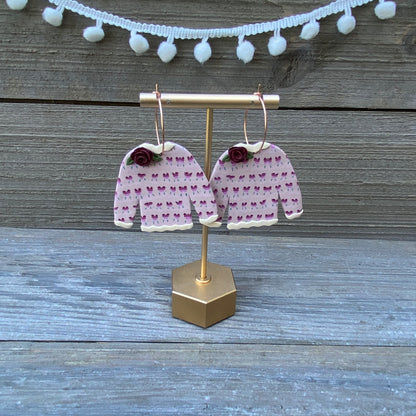 Shabby Chic Vintage Hearts & Rose Cross Stitch Sweater Earrings