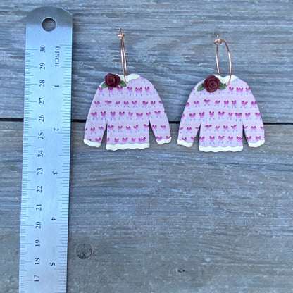 Shabby Chic Vintage Hearts & Rose Cross Stitch Sweater Earrings